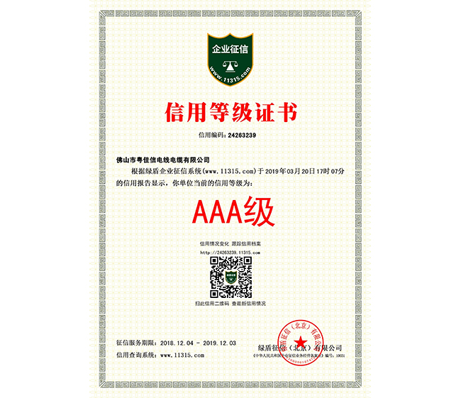 信用等級證書